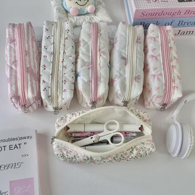 Beauty Makeup Box Set - 新作・かわいい蝶結び桜柄ペンシルケース 大容量収納バッグ 多機能メイクアップバッグ 文房具ボックス