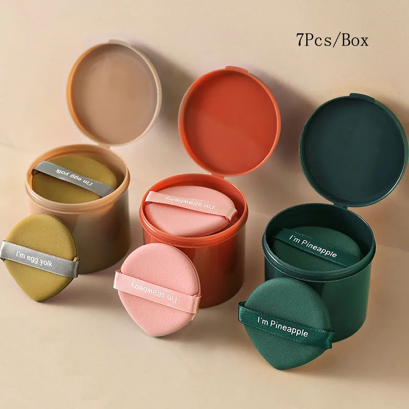 Beauty Makeup Tool Collection - Karsyngirl-イチゴの化粧品パフセット,女性用,両面,柔らかいスポンジ,美容パウダーツール,1箱あたり7個