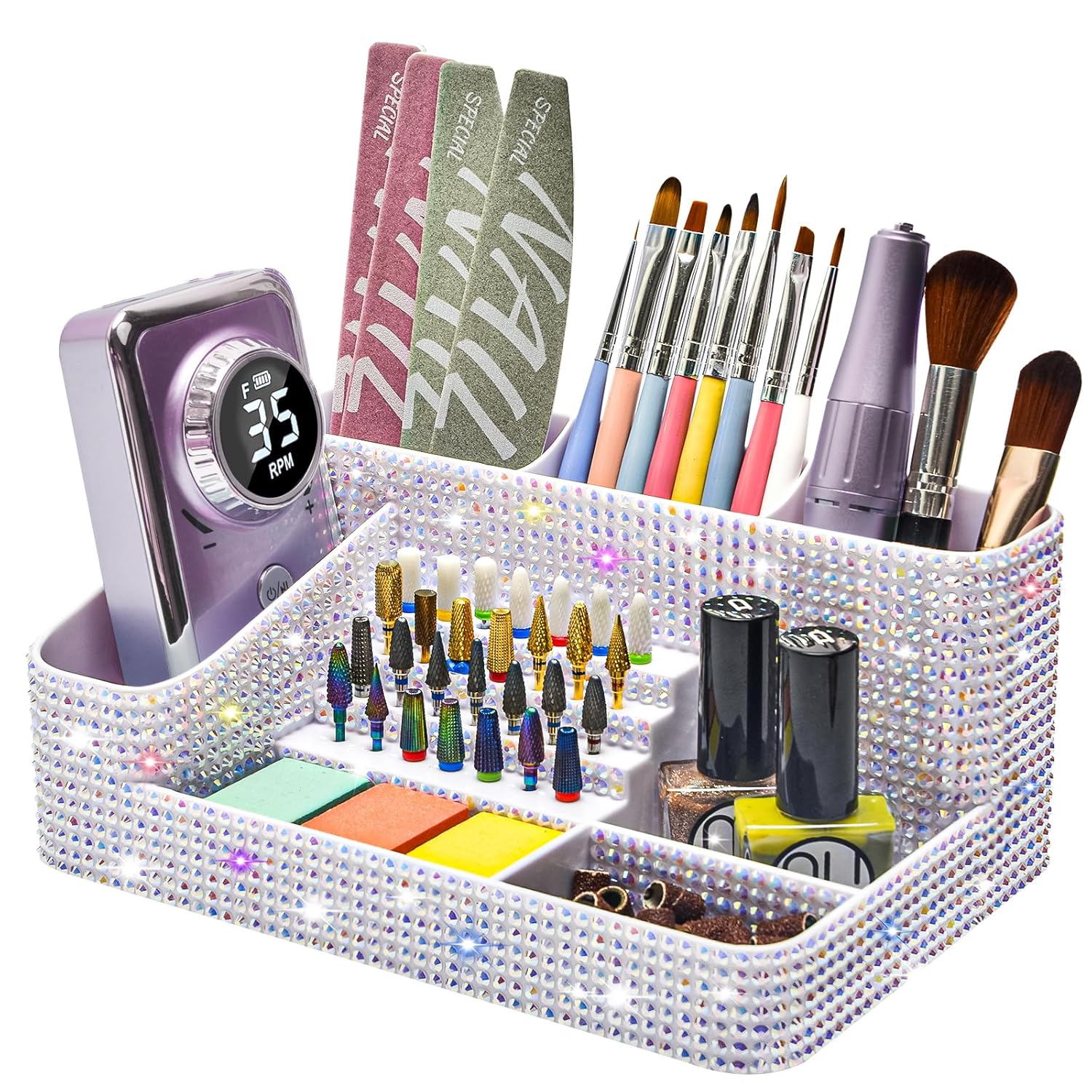 Beauty Makeup Supply - 大容量透明アクリル製メイクアップオーガナイザー多機能化粧品収納ボックス透明ネイルアートツールホルダー（口紅、ブラシ、ネイルドリルビット、マニキュア用品用）化粧台デスクトップディスプレイスタンド美容アクセサリーケース
