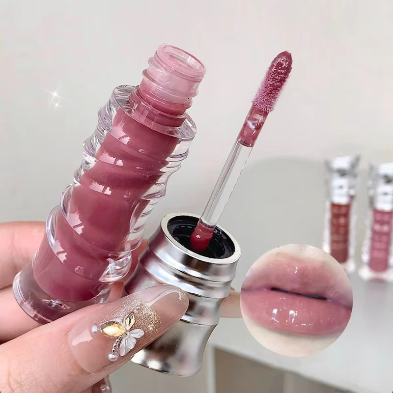 Lip Gloss Plumping - ミラーリップグロスセクシーなふっくらパープルウォーター透明リップ釉薬きらめくガラス保湿べたつかないゼリー液体口紅オイル