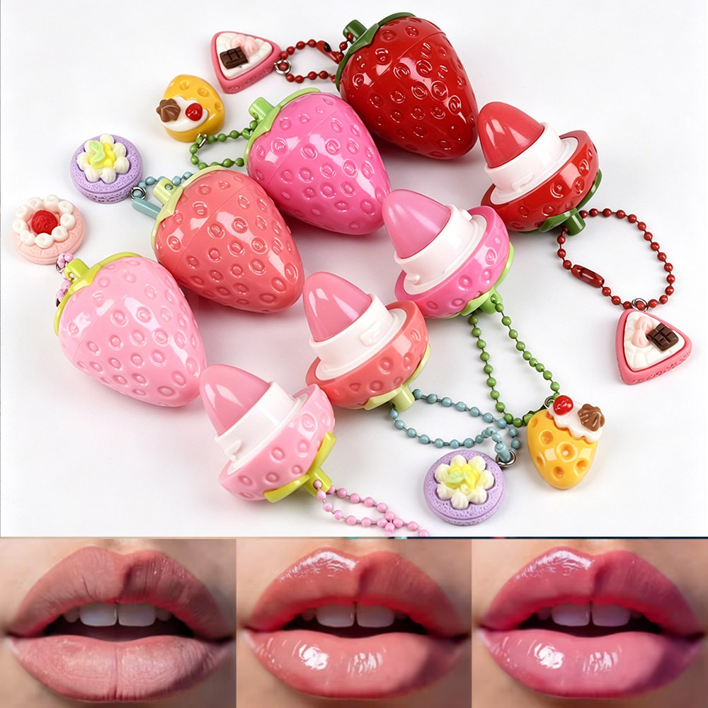 Lip Gloss Plumping - かわいいリップバーム イチゴのしわ修復 保湿とふっくら感 持続的な保湿 イチゴの形をしたリッププロテクター 女性へのギフト