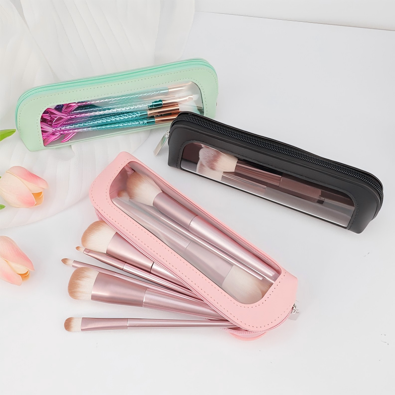 Beauty Makeup Bag - 小型透明PUレザー製トラベルメイクアップバッグ、ポータブル防水コスメティックオーガナイザーポーチ（ジッパー付き）