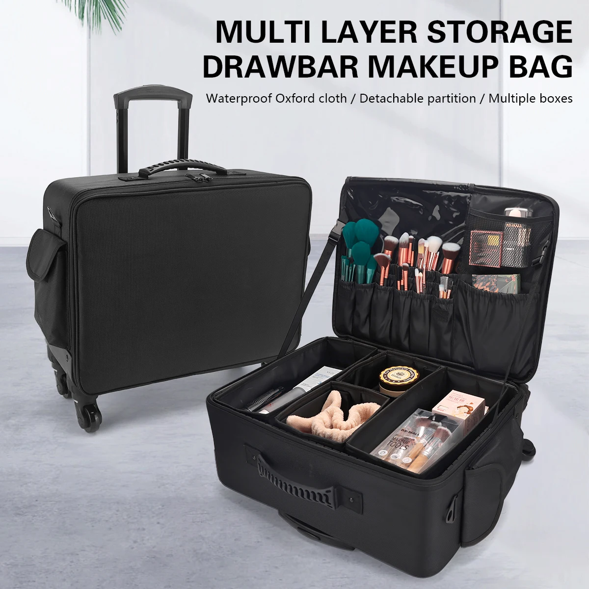 Beauty Makeup Box Set - プロ用理髪トロリーケース 大型収納ビューティーボックス キャンバス引き出し付き化粧品オーガナイザー キャスター付き メイクアップアーティスト マニキュア用