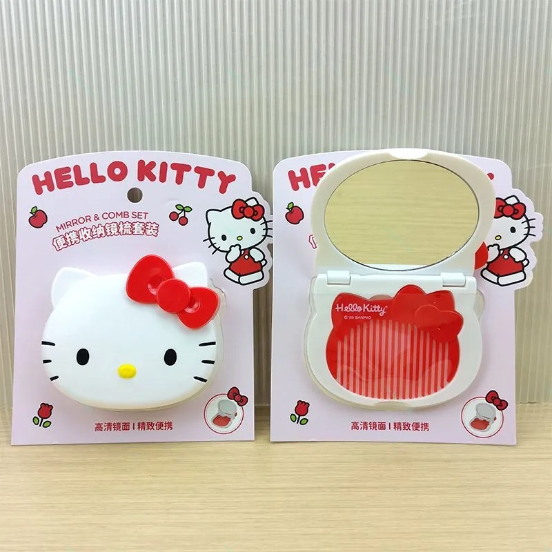 My Beauty Makeup Set - かわいいサンリオハローキティ漫画アニメキュートかわいいホリデーギフトおもちゃ赤いリンゴポータブル化粧鏡セット（櫛付きギフト）