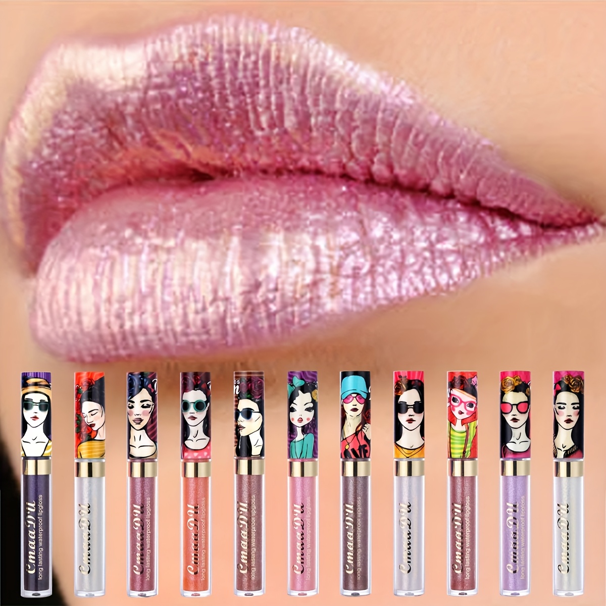 Lip Gloss Plumping - メタリックパール光沢リップグロス口紅グリッターリップグレーズ長持ち防水非転写性高色素Y2Kギフト