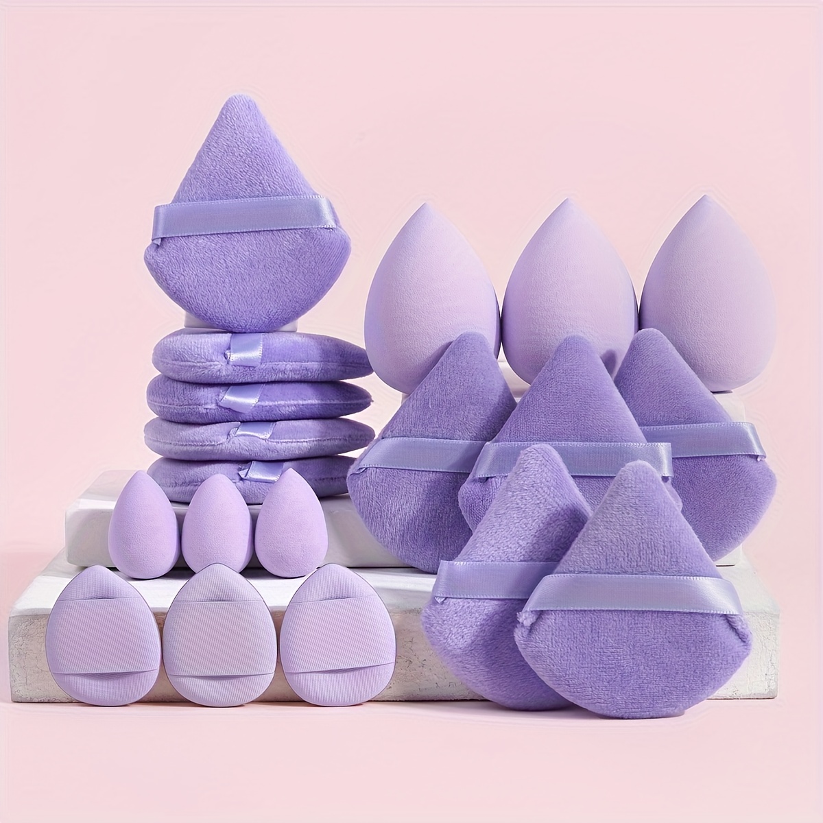 Beauty Makeup Blender - 19点プロフェッショナルセット（黒と茶色の三角形、丸型、涙型、ミニ親指型メイクアップスポンジを含む）