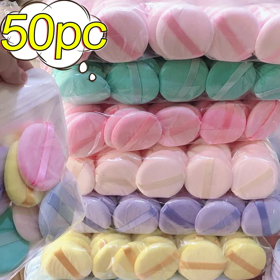Beauty Makeup Blender - 丸い化粧品パフセット,柔らかい化粧スポンジ,顔と目の輪郭,洗えるベルベットのパフ,メイクアップアクセサリー,50個