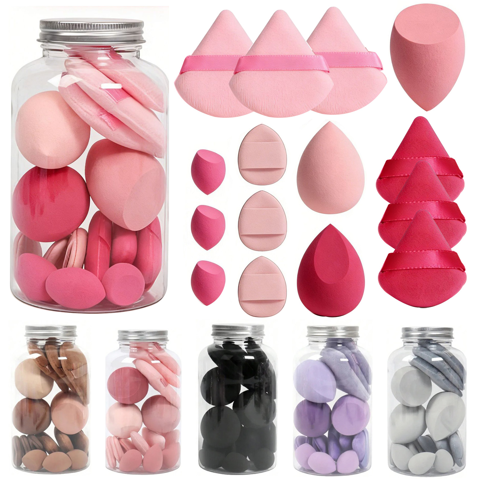 Beauty Makeup Blender - 15個のメイクアップスポンジセット、美容スポンジブレンダーミニメイクアップツール、液体、パウダー、コンシーラー、ファンデーション、フェイシャルメイクアップツール用