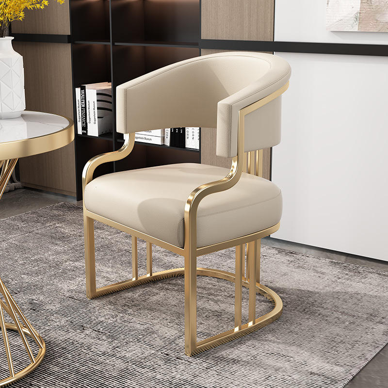 Beauty Makeup Chair - # ライトラグジュアリー高級ダイニングチェア、メタルフレーム、レザー張り、アームレスト付き、ネイルサロン、美容サロン、受付、まつげエクステ施術用