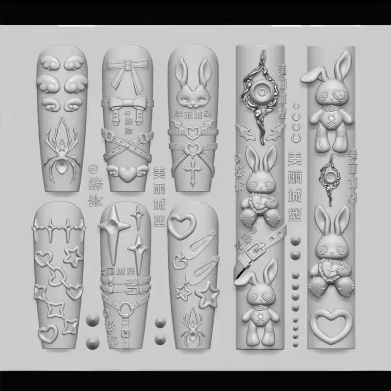 Nail Art Stamping Kit - ネイルアートテンプレート ネイルモールド パンク ラビット ベア レース