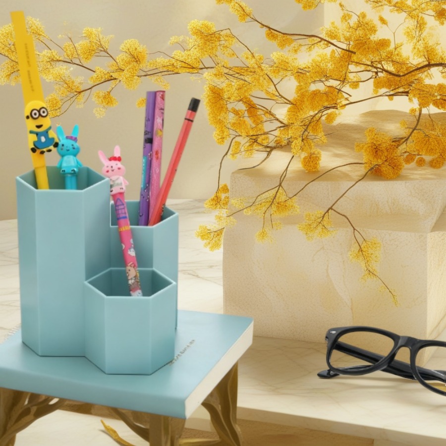 Beauty Makeup Tool Collection - 3-in-1 インスタ映え斜めインサート型クリエイティブ六角ペンホルダー多機能デスクトップアイテム化粧筆ペンバケツ収納ボックス