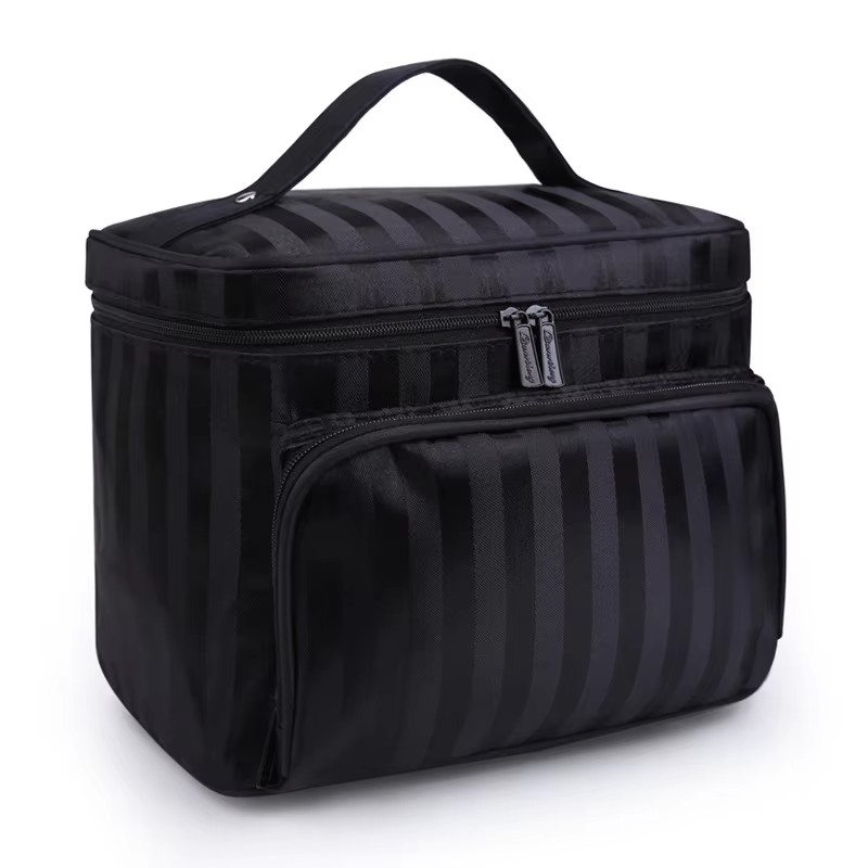 Beauty Makeup Bag - ﻿ 大容量女性化粧品バッグストライプ柄オーガナイザーメイクアップバッグ折りたたみ旅行用トイレタリーバッグ収納美容バッグ