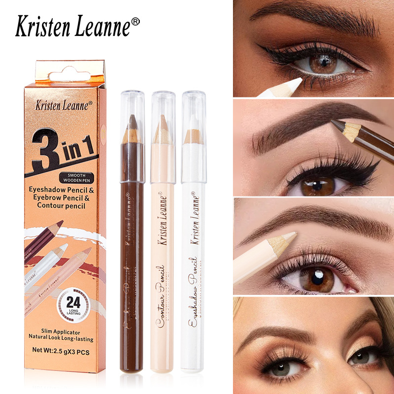 Beauty Makeup Supply - 3 個の木製アイシャドウライナー輪郭コンシーラーペンシルセット - ホワイトアイシャドウ眉毛輪郭コンシーラー防水メイクアップキット
