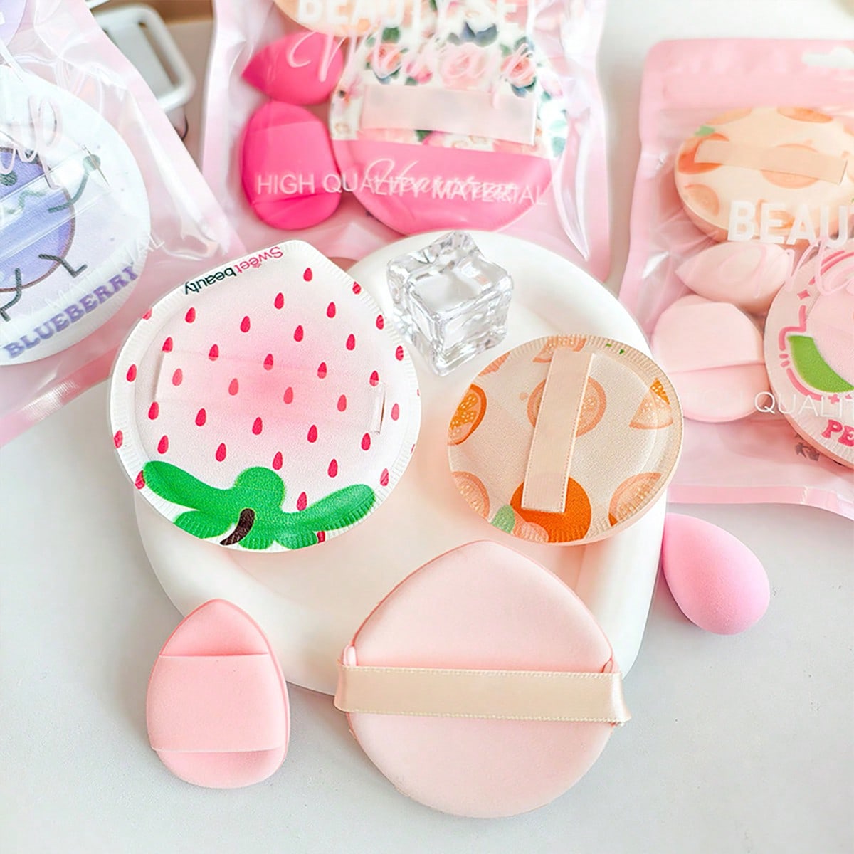 Beauty Makeup Blender - 5個入り 厚みのあるマシュマロパウダーブラシ パウダーコンパクト メイクアップセッティングパウダーとリキッドファンデーションのデュオ 乾式・湿式両用可能