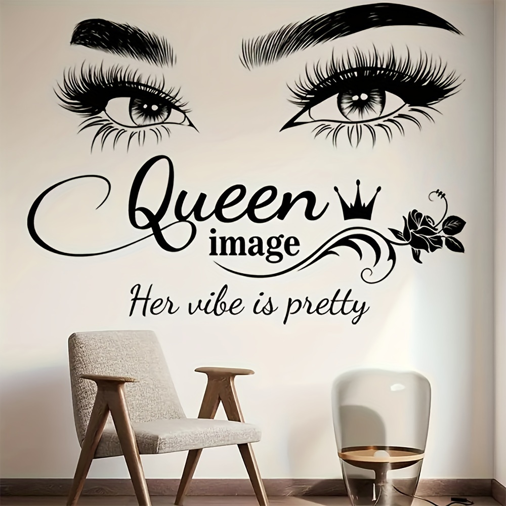 Beauty Makeup Images - 2個入り エレガントアイズ「クイーンイメージ」クラウンローズウォールデカール、寝室、リビングルーム、美容院、メイクアップスタジオ、玄関に最適。