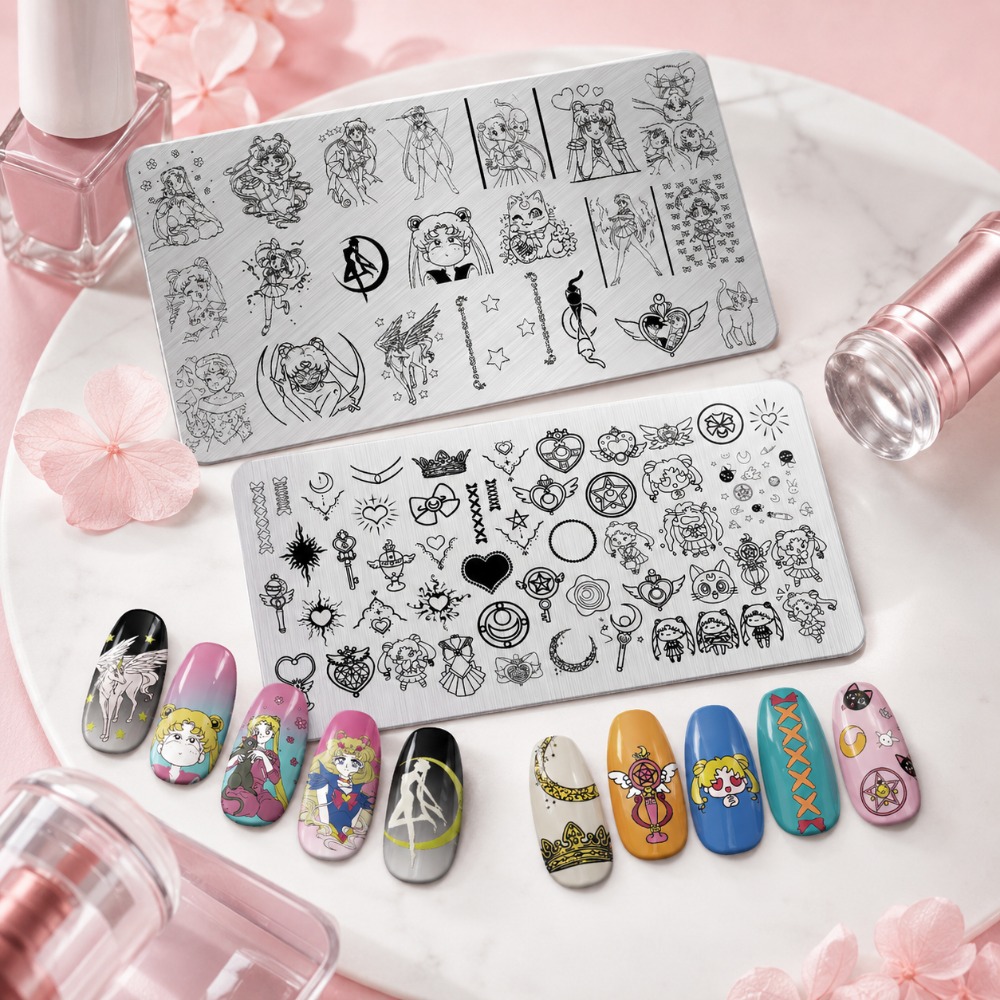 セーラームーンアニメネイルスタンピングプレート、かわいい漫画 - Nail Art Stamping Kit のレビューと価格