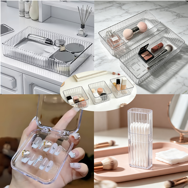透明な縦型模様の美容収納ラック17点セット、積み重ね可能な多 - Beauty Makeup Tool Collection のレビューと価格