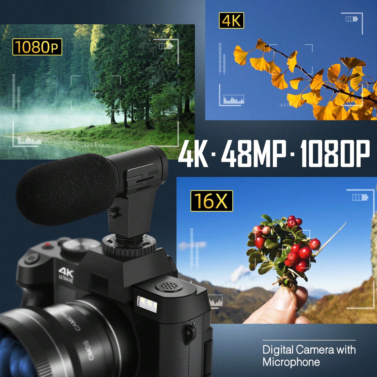 写真撮影用4Kデジタルカメラ、マイク付き48MPビデオブログ - Beauty Makeup Camera App のレビューと価格