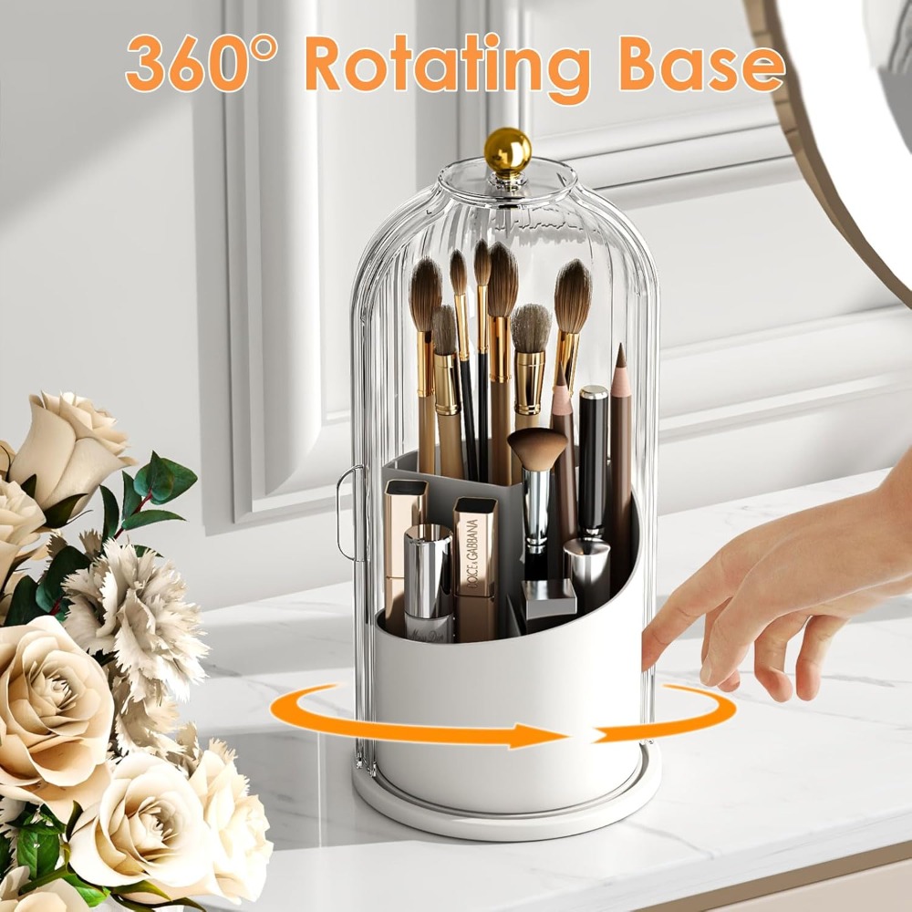 5点セット、360度回転式防塵美容収納ラック、透明な縦縞トッ - Beauty Makeup Tool Collection のレビューと価格
