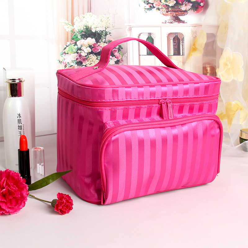    大容量女性化粧品バッグストライプ柄オーガナイザーメイ - Beauty Makeup Bag のレビューと価格