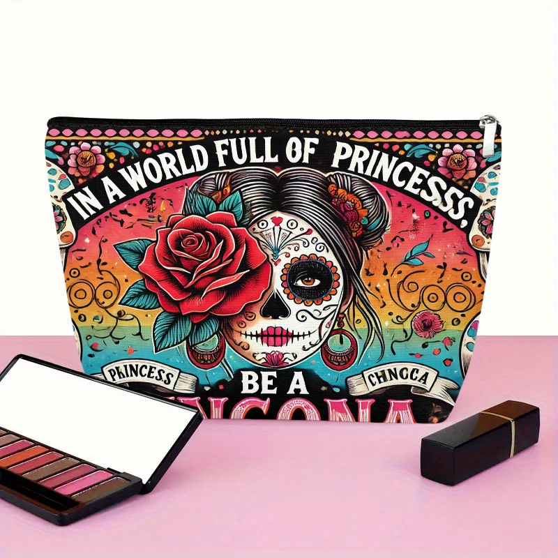 花と頭蓋骨の化粧品バッグ - 女性用のかわいい多機能ジッパー - Beauty Makeup Bag のレビューと価格