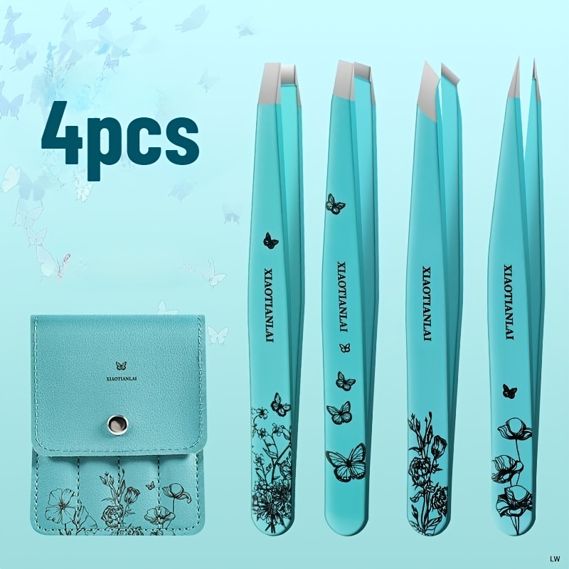 4 個ティファニーブルー蝶花柄眉毛ピンセット毎日のメイクアッ - Beauty Makeup Bag のレビューと価格