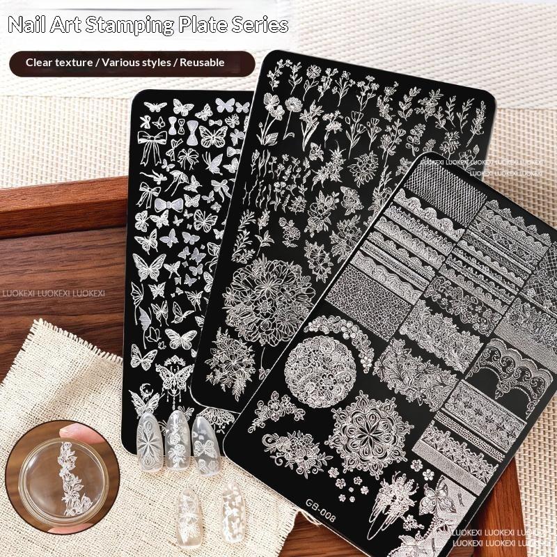 新しいフレンチレースフラワーバタフライネイルアートスタンピン - Nail Art Stamping Kit のレビューと価格