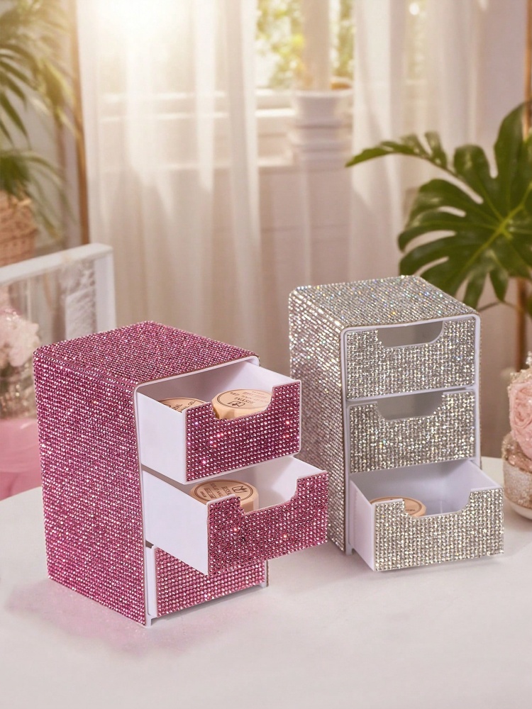 3段グリッターダイヤモンド収納ボックス引き出しメイクアップオ - Beauty Makeup Box Set のレビューと価格