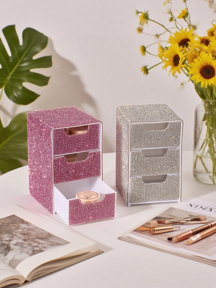 3段グリッターダイヤモンド収納ボックス引き出しメイクアップオ - Beauty Makeup Box Set のレビューと価格